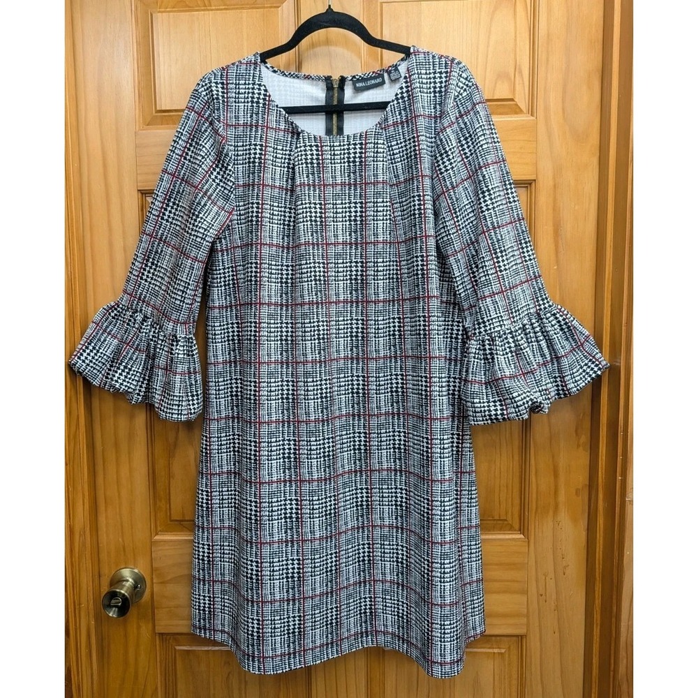 Nina Leonard Women's XL Dress Back Gold Zip 3/4 Bell Sleeves Business Stretchy